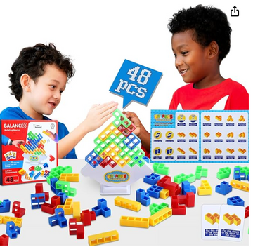 OKREVIEW TetraTower Tetris Stack Game - 48 Pieces Swing Stack High Child Balance STEM Toy, Team Building Block Board Game for Kids 2 Players Montessori Toy